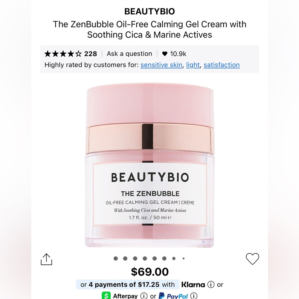 BeautyBio the Zenbubble oil free calming gel cream